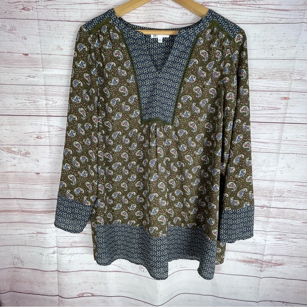 DR 2 Floral Paisley Boho Tunic Women’s Sz 3X Green Blue Hippie